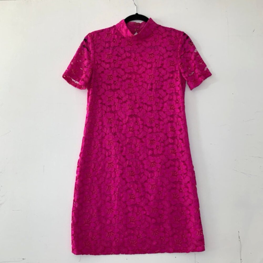 Trina Turk Fuchsia Pink Lace Mini Party Dress Open Back lined Small